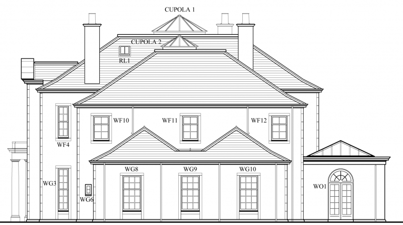 Elevation drawing for a new Scottish country house built in the Georgian style.