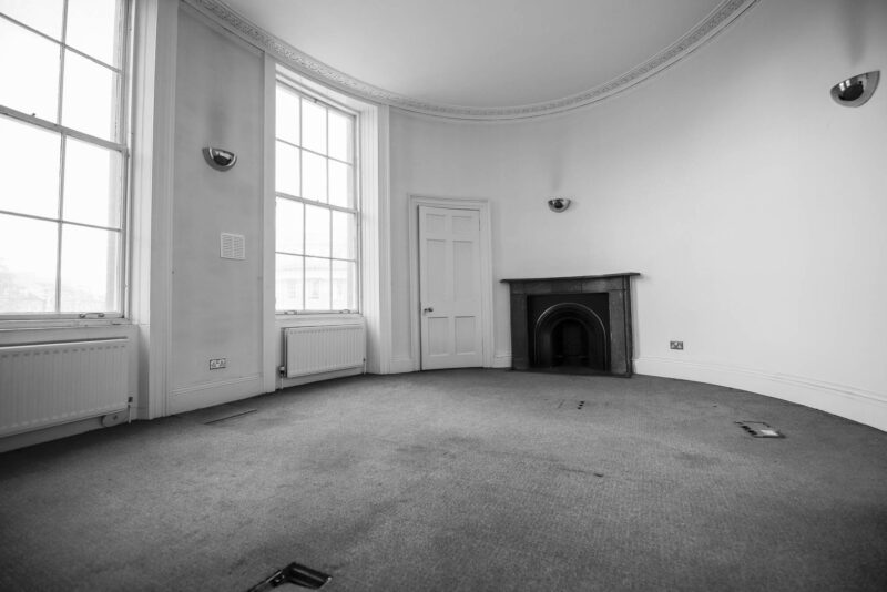 Rounded room at 2 Blenheim Place Edinburgh, prior to renovations by Topping and Co Booksellers.